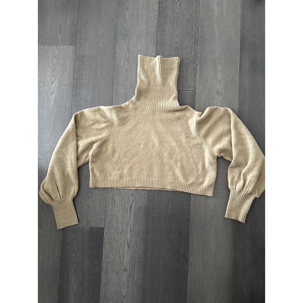 Princess Polly Sweater Womens 10 Beige‎ Turtleneck Balloon Sleeve Cropped Knit